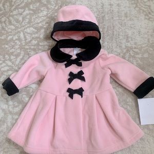 Pink Fleece Toddler Girl’s Outdoor Pea Coat & Hat 9 mos